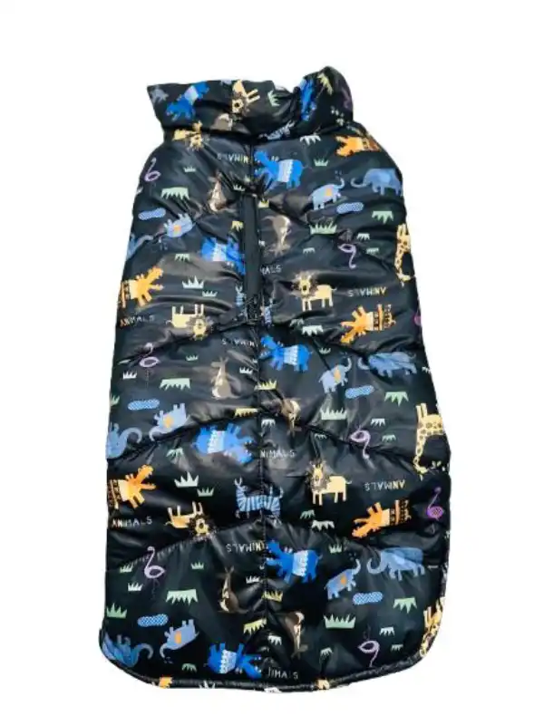 Black Puffer Jacket with Animal Print